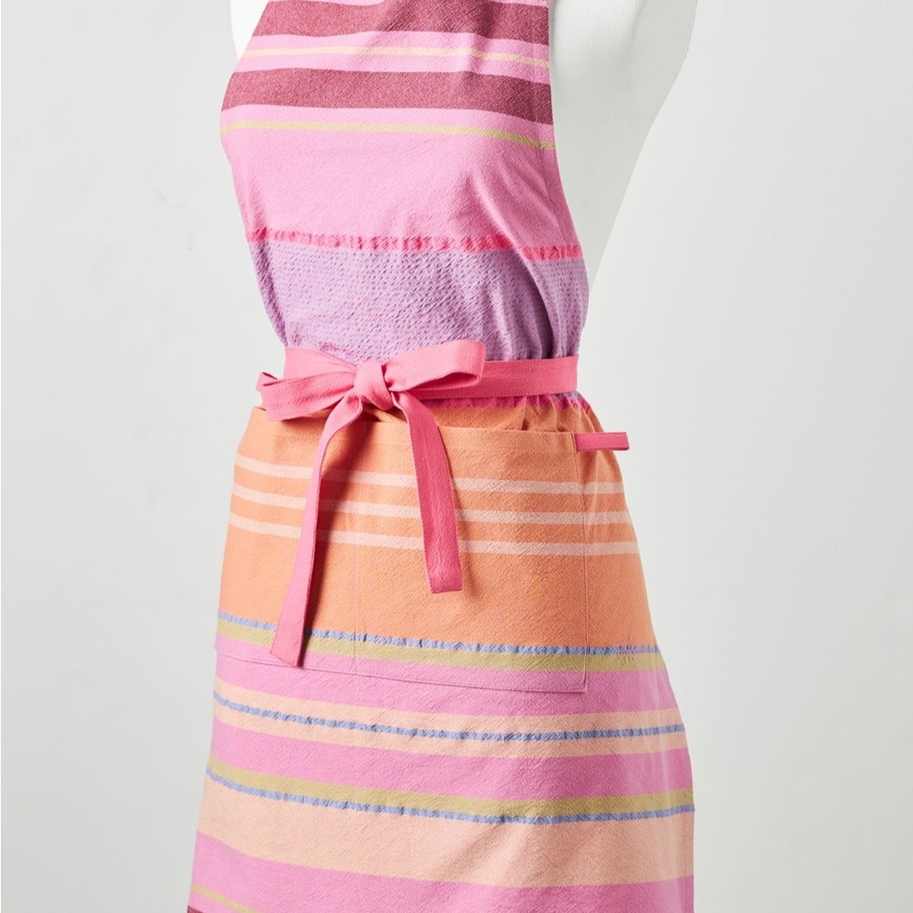 Anthropologie Pink & Orange Apron, Table Runner, 4 Napkins, 2 Pot Holders